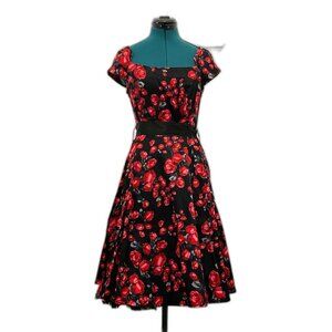 H&R London red rose and black swing dress M